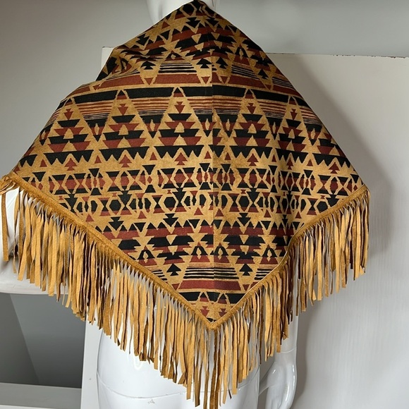 Lew Magram Suede Leather 53” x 25” Fringe Scarf Shawl Sarong Top - Picture 2 of 10